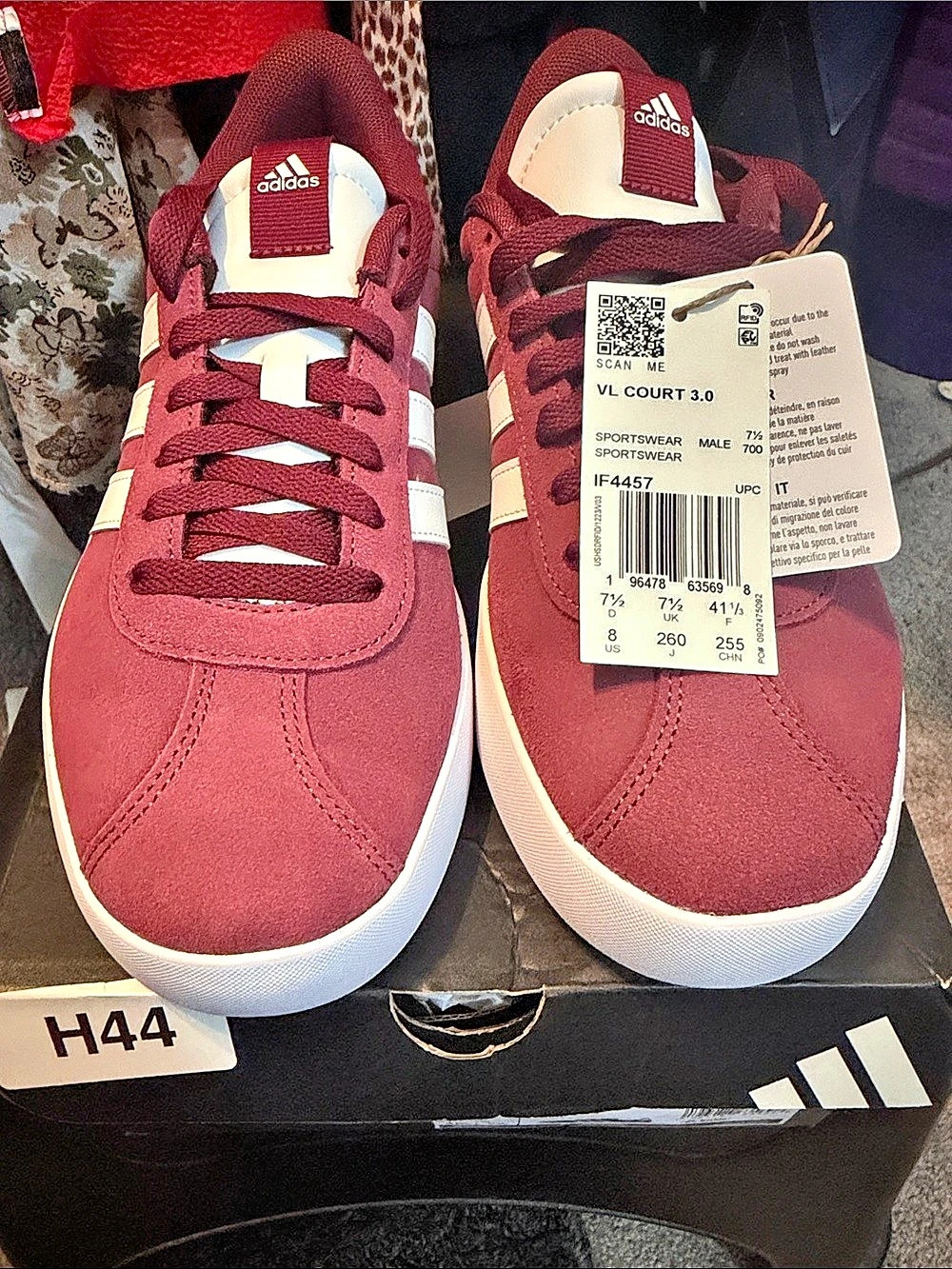 adidas VL Court 3.0 Shoes Sneakers Red & White US Men’s 8 Women’s 9
